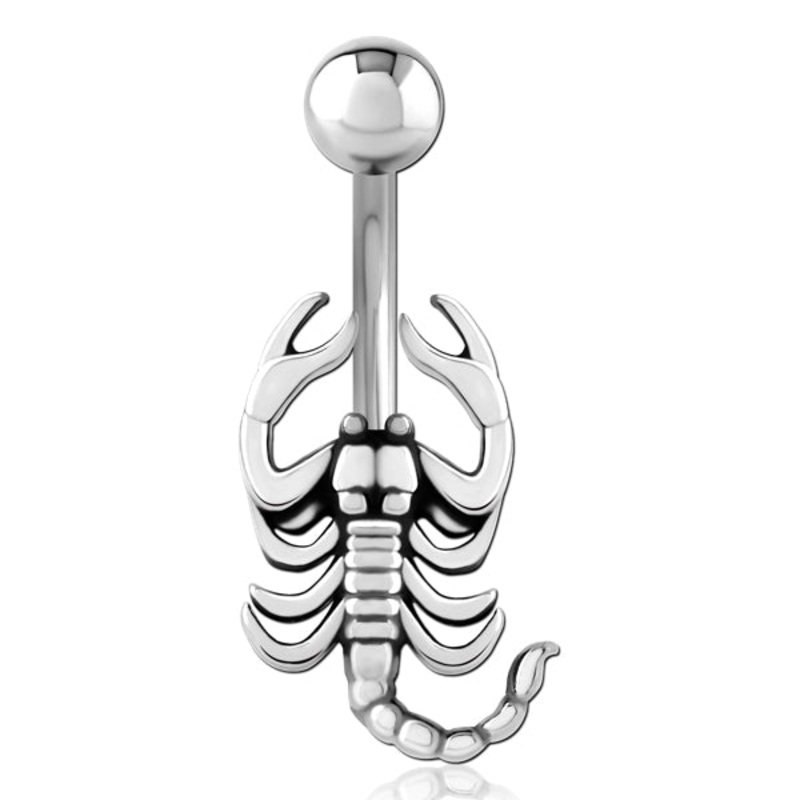 Scorpion Stainless Belly Ring 14g – 3/8″ long (10mm) Stainless Steel