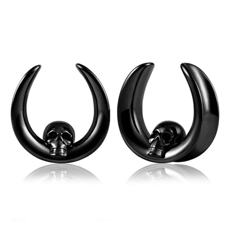 Skull Black Saddle Spreaders 0 gauge (8mm) Black Pair