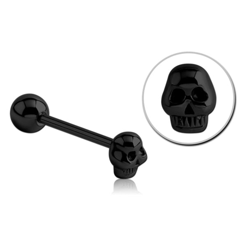 Skull Black Tongue Barbell 14g – 5/8″ long (16mm) Black Stainless