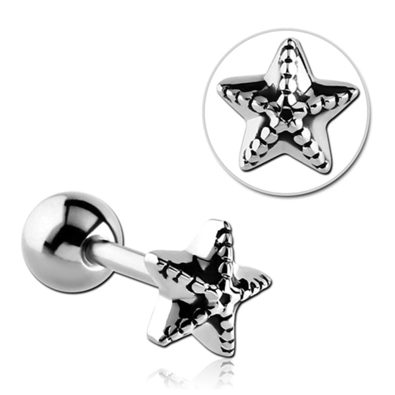 Starfish Stainless Tongue Barbell 14g – 5/8″ long (16mm) Stainless Steel