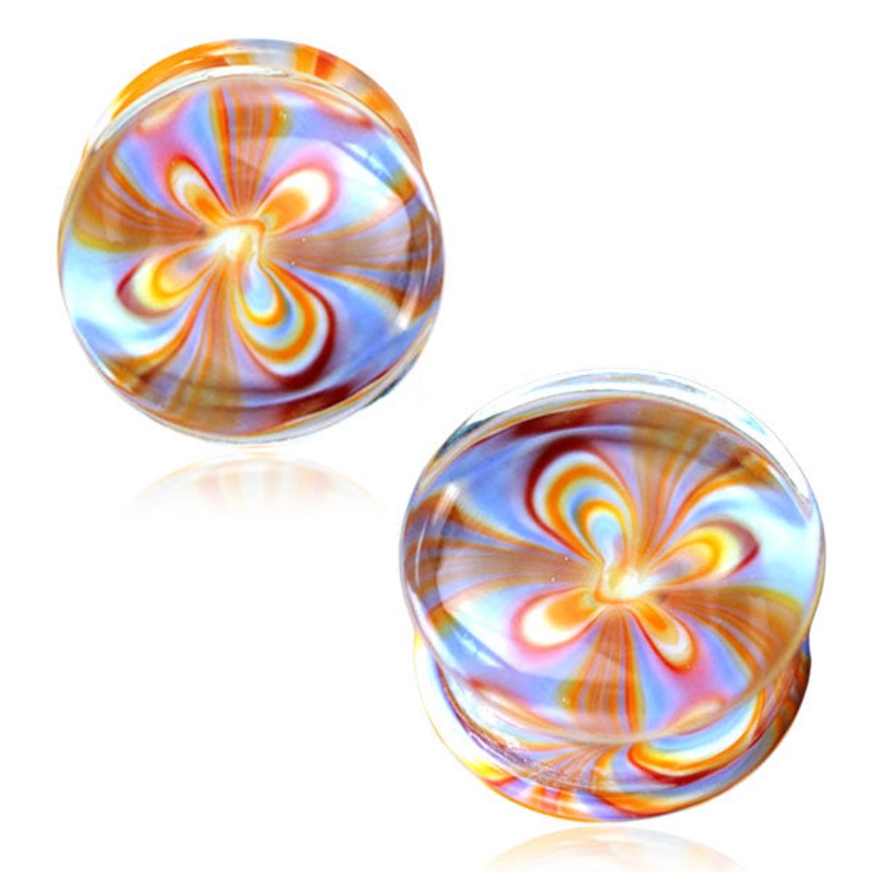 Tie Dye Glass Plugs 2 gauge (6mm) White Pair
