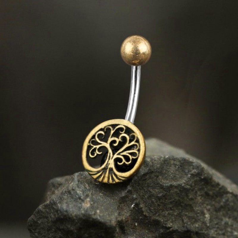 Tree Yellow Brass Belly Barbell 14g – 3/8″ long (10mm) Yellow Brass
