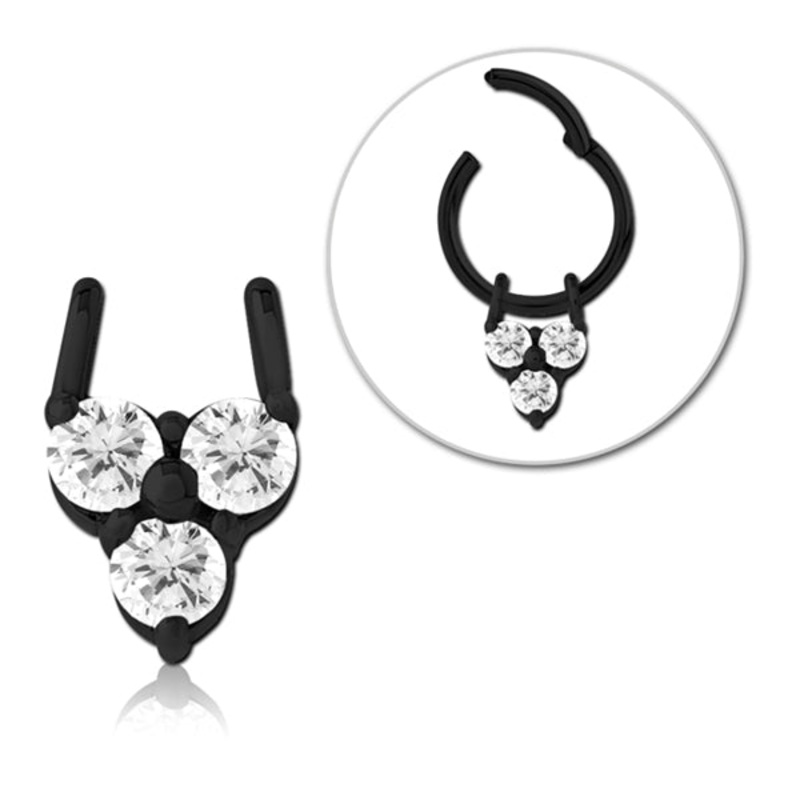 Trio CZ Black Ring Charm 5.5×8.4mm Clear CZ