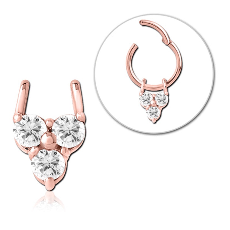 Trio CZ Rose Gold Ring Charm 5.5×8.4mm Clear Rose Gold Stainless