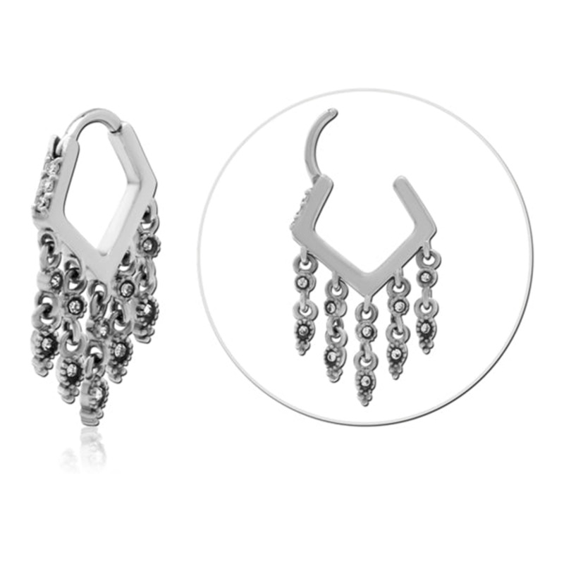 V-Dangle Hinged Clicker 18g – 5/16″ diameter (8mm) Clear Stainless Steel