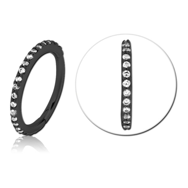 18g CZ Black Hinged Segment Ring 18g – 5/16″ diameter (8mm) Clear Black Stainless