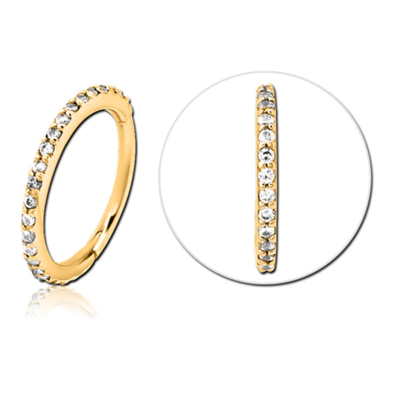 18g CZ Gold Hinged Segment Ring 18g – 1/4″ diameter (6mm) Clear Gold Stainless