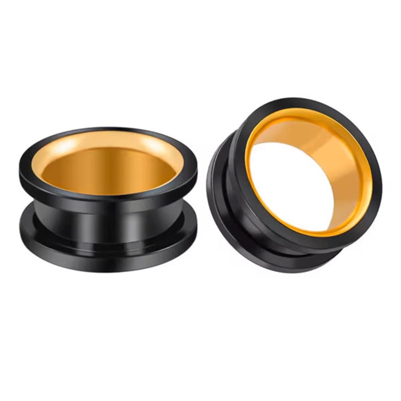 Black/Gold Screw-On Tunnels 2 gauge (6mm) Black/Gold Pair