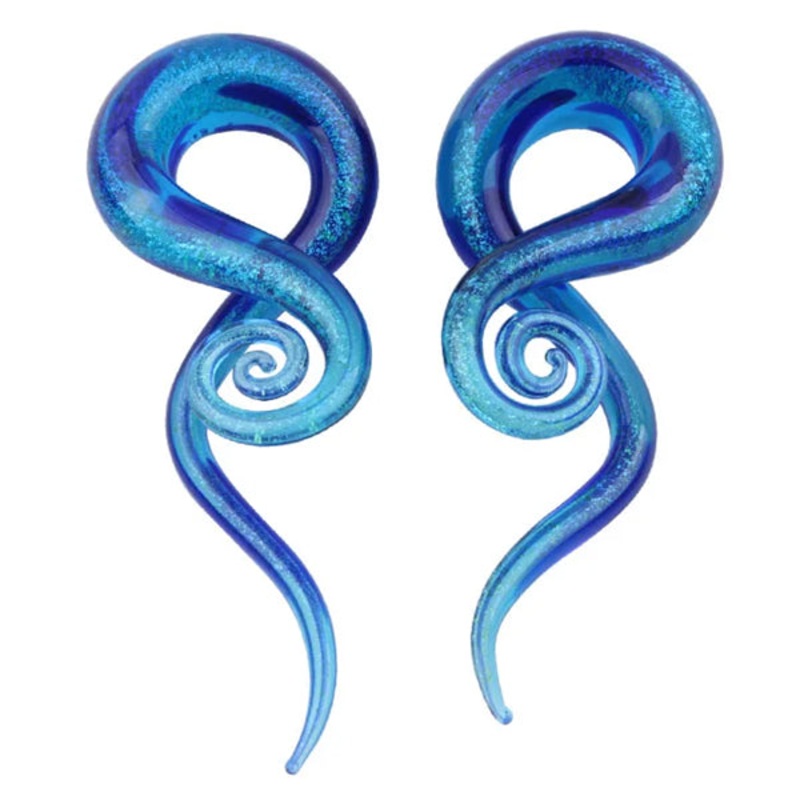 Blue Glitter Glass Tentacles 4 gauge (5mm) Blue Glitter