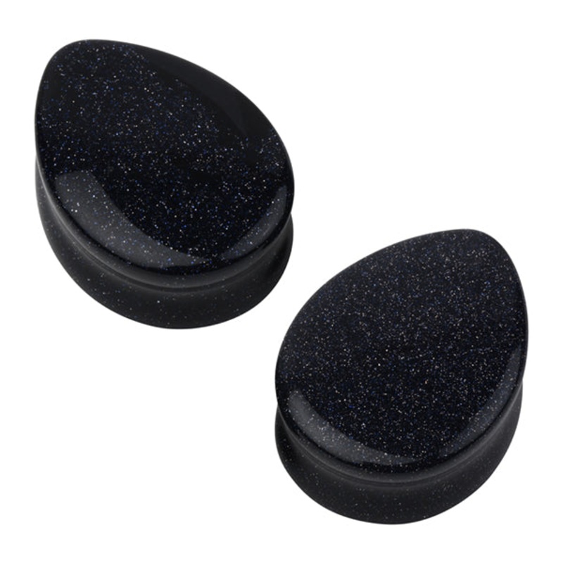Blue Goldstone Teardrop Plugs 0 gauge (8mm) Blue Goldstone Pair