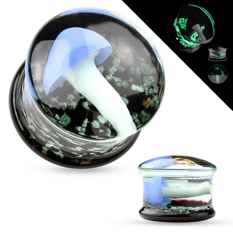 Blue Mushroom Glass Plugs 2 gauge (6mm) Blue Pair