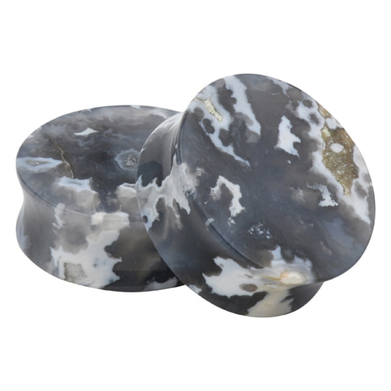 Pacific Plume Agate Plugs 0 gauge (8mm) Pacific Plume Agate