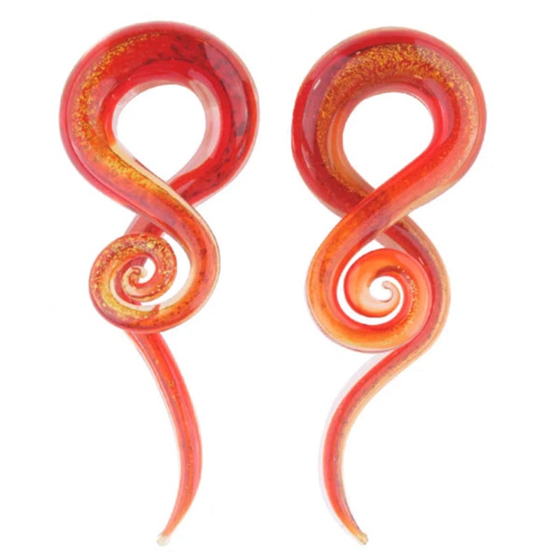 Red Glitter Glass Tentacles 4 gauge (5mm) Red Glitter