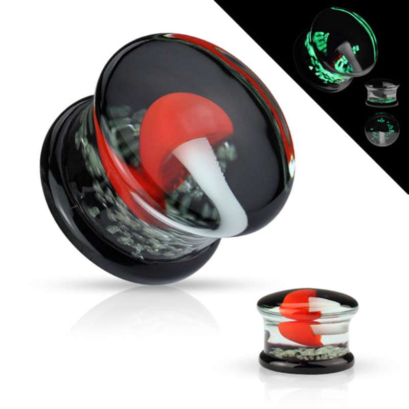 Red Mushroom Glass Plugs 2 gauge (6mm) Red Pair