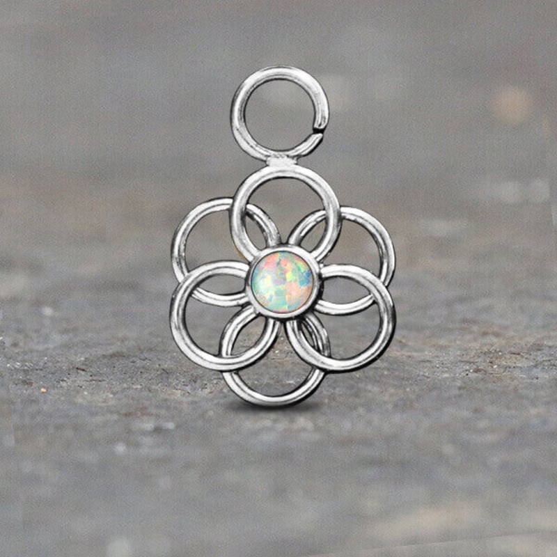 Seed of Life Opal Stainless Charm 11x8mm White Stainless Steel
