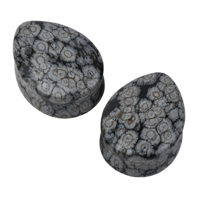 Snowflake Obsidian Teardrop Plugs 0 gauge (8mm) Snowflake Obsidian Pair