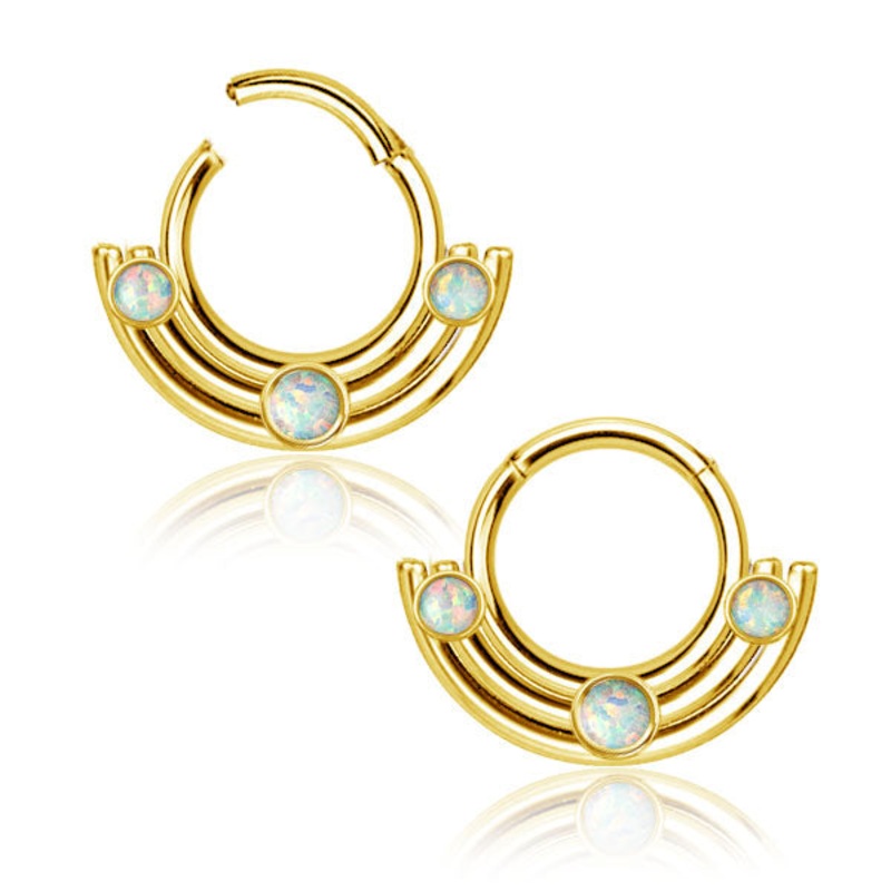 Stacked Opal Gold Hinged Ring 16g – 5/16″ diameter (8mm) White Gold Stainless