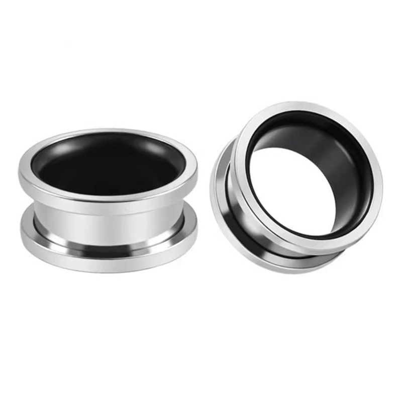 Stainless/Black Screw-On Tunnels 2 gauge (6mm) Stainless/Black Pair
