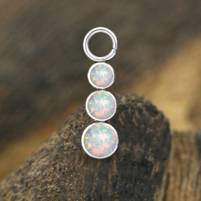 Triple Opal Stainless Charm 13x4mm White Stainless Steel