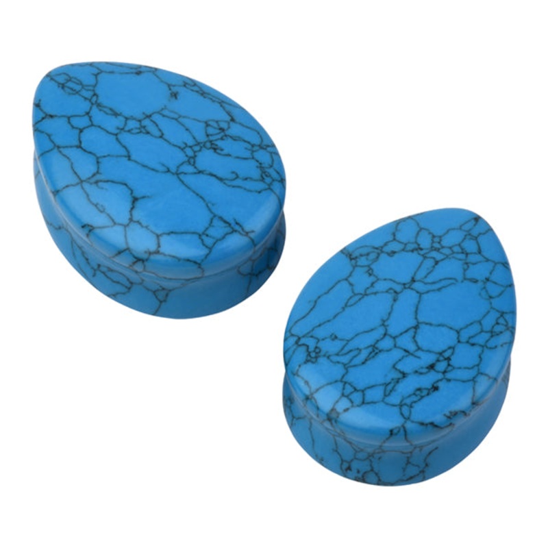 Turquoise Teardrop Plugs 0 gauge (8mm) Turquoise Pair