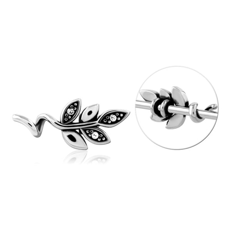 Vine CZ Stainless Barbell Charm 8.7×19.2mm Clear Stainless Steel
