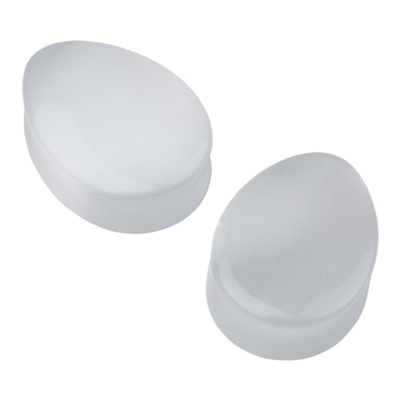 White Cats Eye Teardrop Plugs 0 gauge (8mm) White Cats Eye Pair