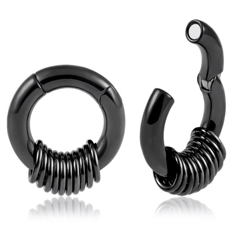2g Stacked Black Hinged Rings 2 gauge Black Stainless