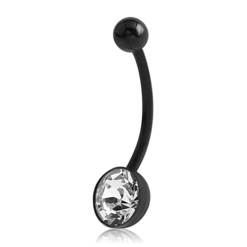 CZ Black Bioflex Belly Barbell 14g – 11/16″ long (18mm) Clear Black Bioflex