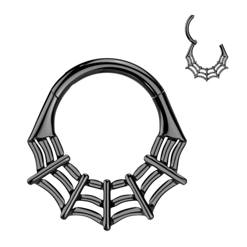 Spiderweb Black Titanium Hinged Ring 16g – 5/16″ diameter (8mm) Black Titanium