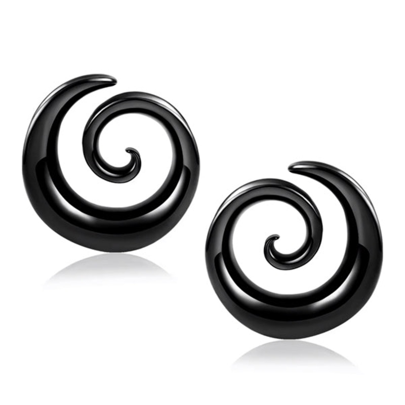 Spiral Black Tunnels 1/2 inch (12mm) Black Pair