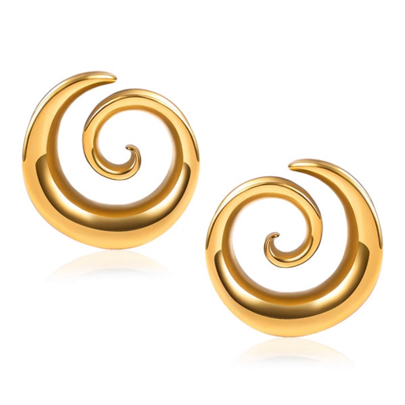 Spiral Gold Tunnels 1/2 inch (12mm) Gold Pair