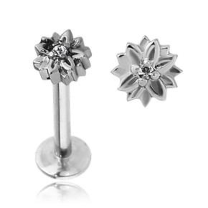 16g CZ Flower Stainless Labret 16g – 5/16″ long (8mm) Stainless Steel