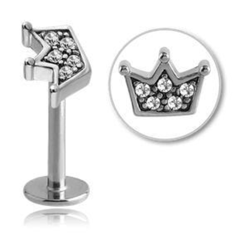 16g Paved Crown Stainless Labret 16g – 5/16″ long (8mm) Clear Stainless Steel