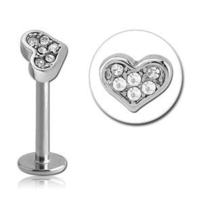 16g Paved Heart Stainless Labret 16g – 5/16″ long (8mm) Clear Stainless Steel