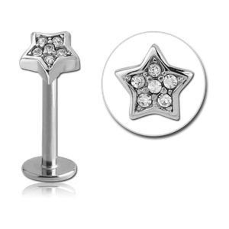 16g Paved Star Stainless Labret 16g – 5/16″ long (8mm) Clear Stainless Steel
