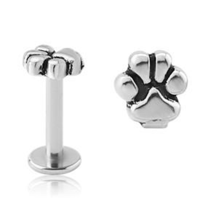 16g Paw Print Stainless Labret 16g – 5/16″ long (8mm) Stainless Steel