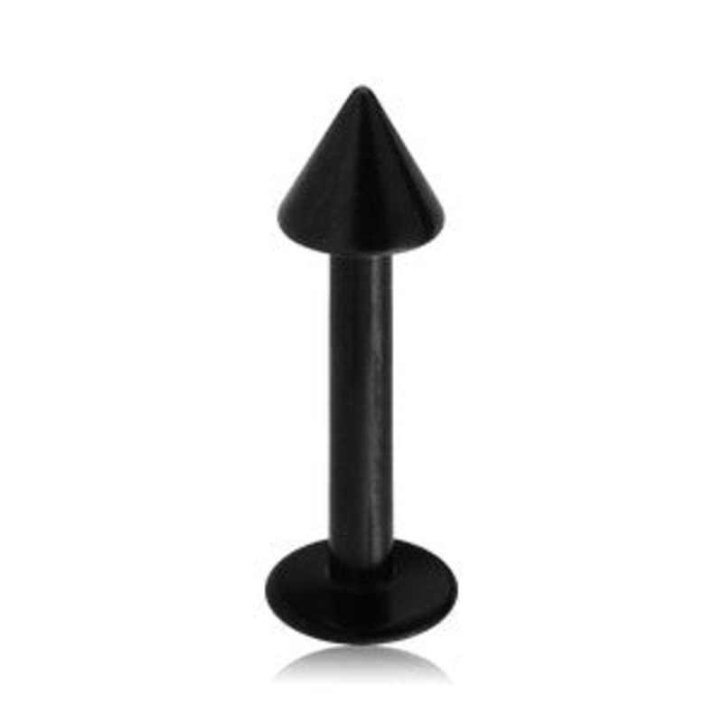 16g Spiked Black Titanium Labret 16g – 1/4″ long (6mm) – 3x3mm cone Black Titanium