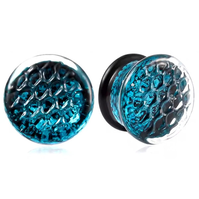 Aqua Dichroic Honeycomb Plugs 2 gauge (6mm) Aqua Pair