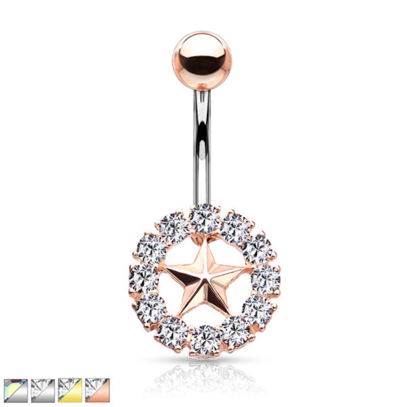 Crystal Star Belly Ring 14g – 3/8″ long (10mm) Clear Gold Stainless