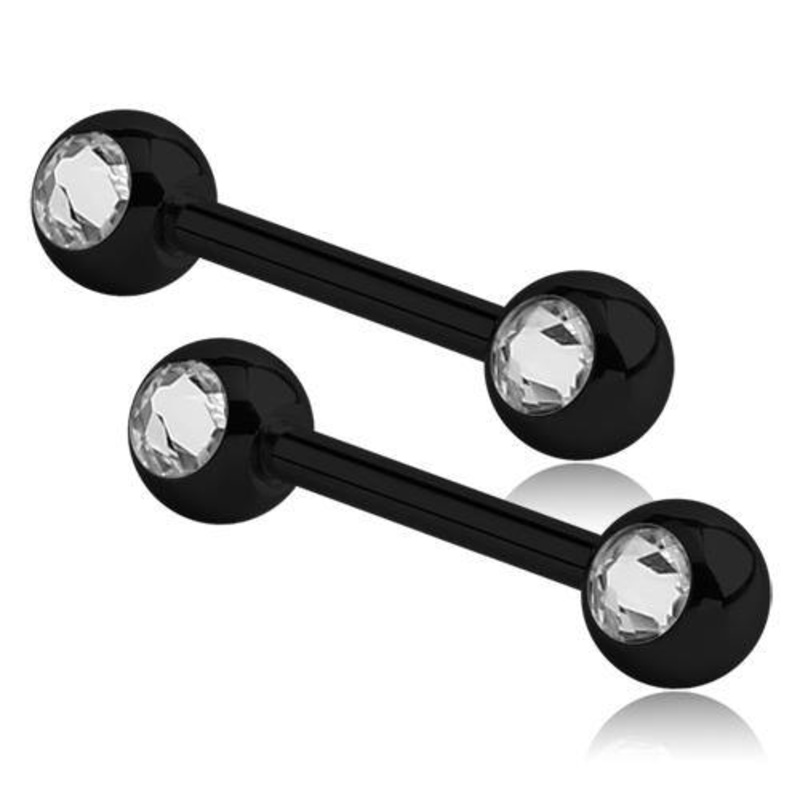 CZ Black Nipple Barbells 14g – 15/32″ long (12mm) Clear Black Stainless