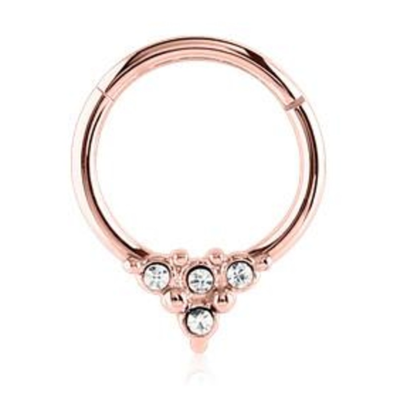 CZ Point Rose Gold Hinged Segment Ring 16g – 5/16″ diameter (8mm) Clear Rose Gold Stainless