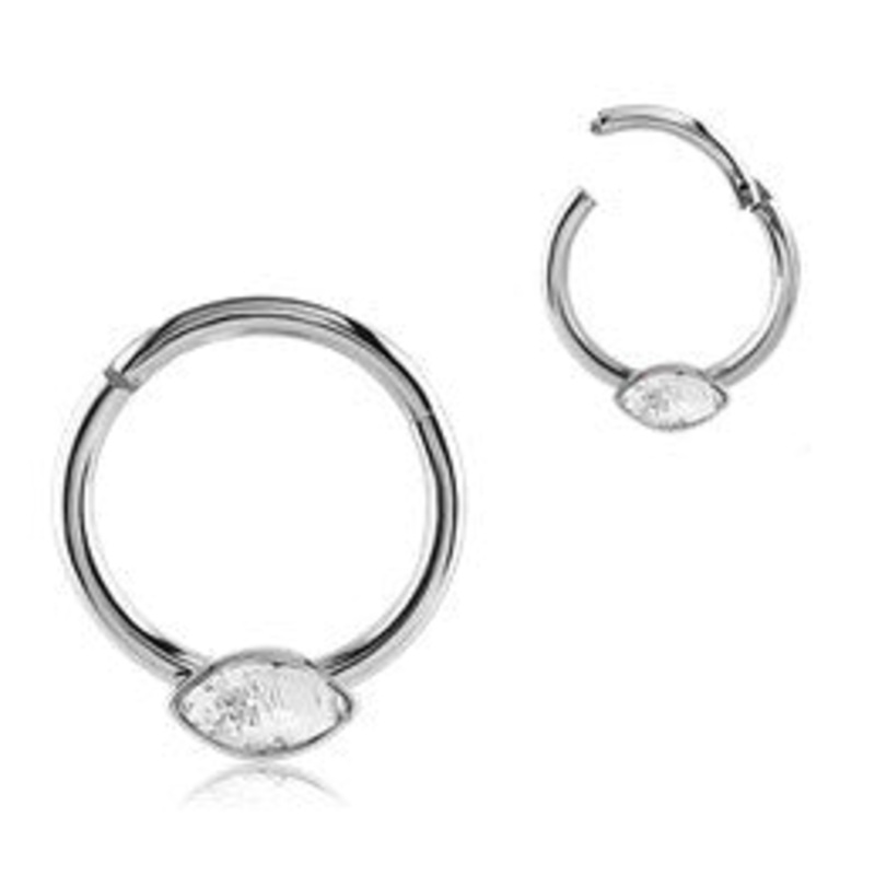 Marquise CZ Stainless Hinged Ring 16g – 5/16″ diameter (8mm) Clear Stainless Steel