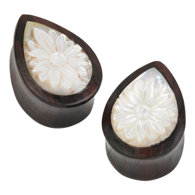 Pearl Flower & Sono Teardrop Plugs 00 gauge (10mm) Sono Wood