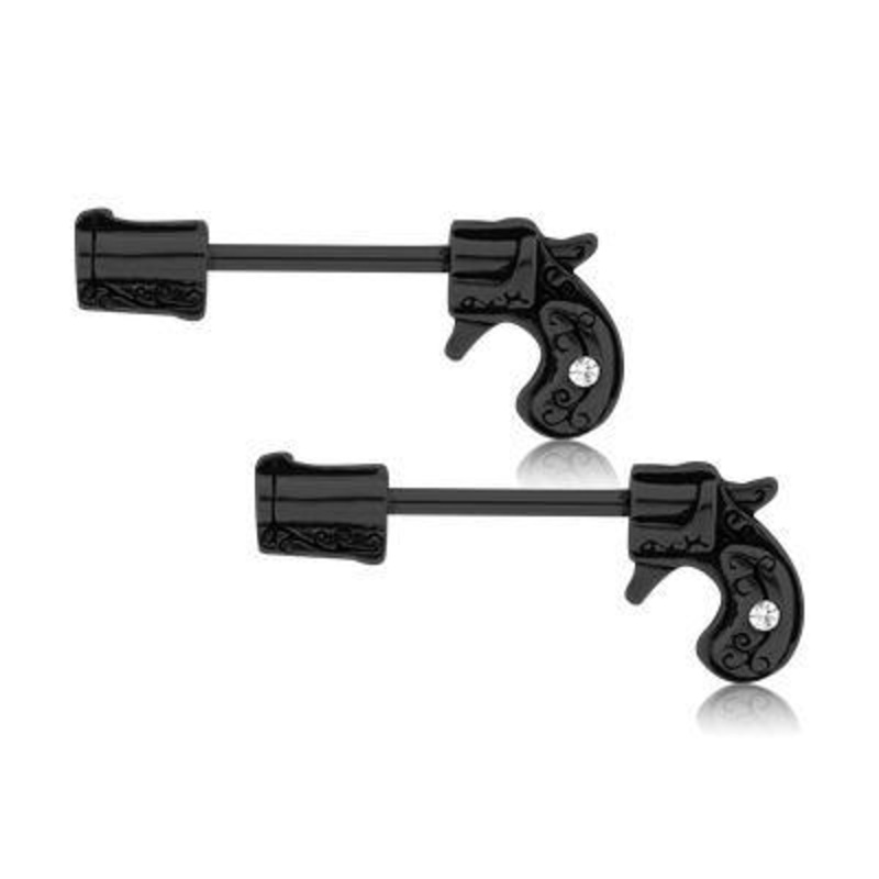 Pistol Black Nipple Barbells 14g – 15/32″ long (12mm) Clear Black Stainless