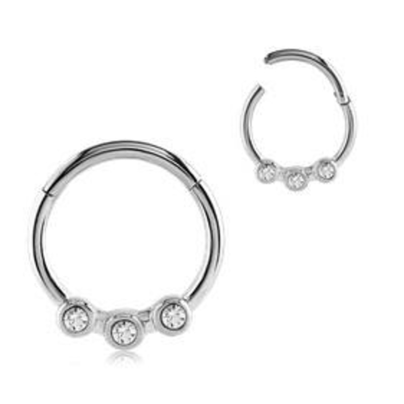 Stainless CZ Trio Hinged Segment Ring 16g – 5/16″ diameter (8mm) Clear Stainless Steel