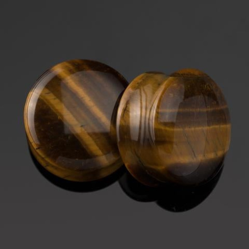 Yellow Tigers Eye Plugs by Diablo Organics 7/16 inch (11mm) Tigers Eye Pair