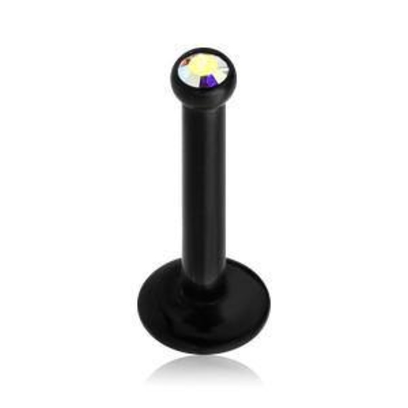14g Microgem Black Labret 14g – 3/8″ long (10mm) Aurora Borealis Black Stainless