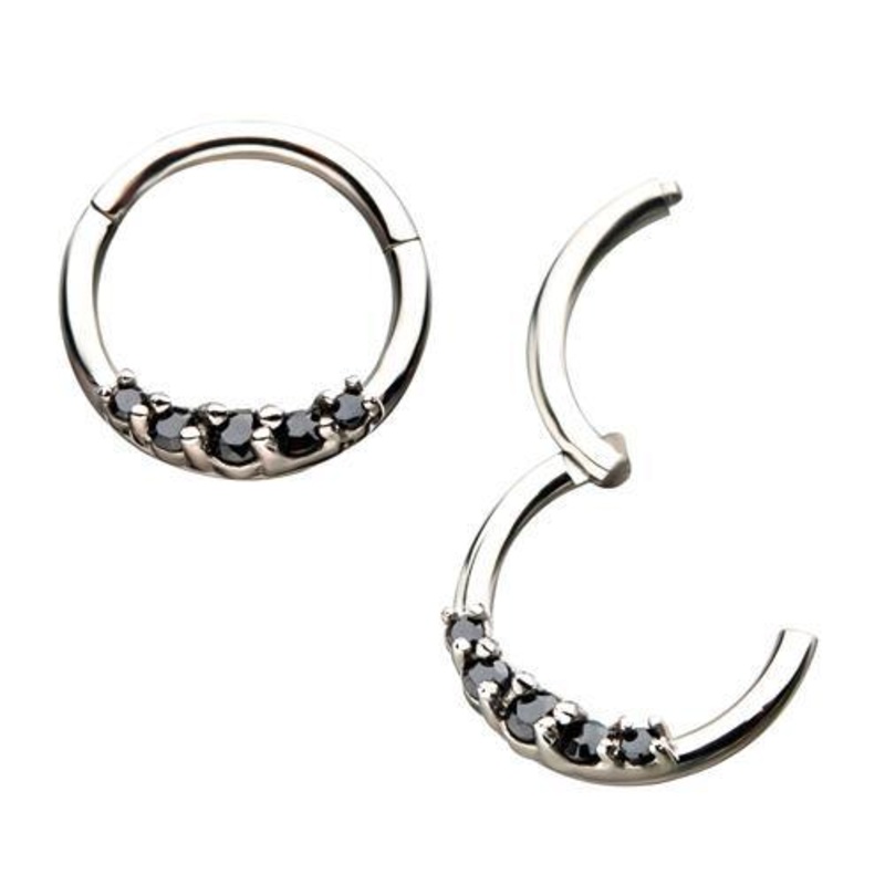 5 Black CZ Stainless Hinged Segment Ring 18g – 5/16″ diameter (8mm) Black Stainless Steel