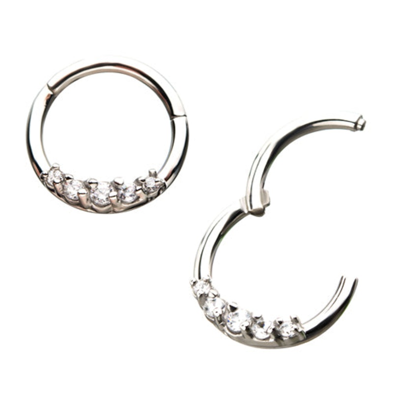 5 Clear CZ Stainless Hinged Segment Ring 18g – 5/16″ diameter (8mm) Clear Stainless Steel
