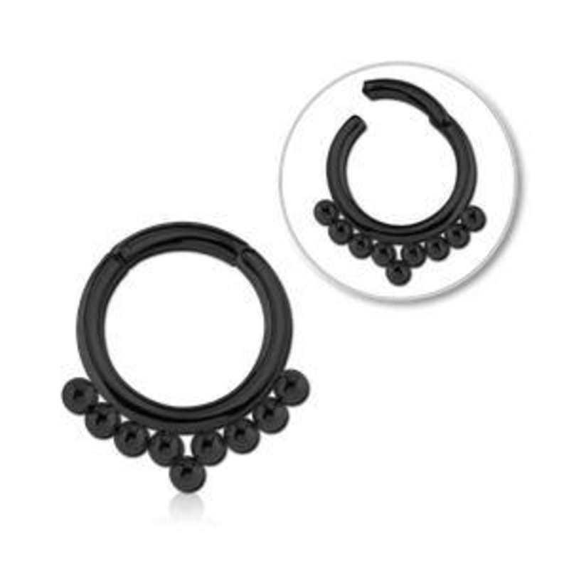 Bali Beaded Black Hinged Segment Ring 16g – 5/16″ diameter (8mm) Black Stainless
